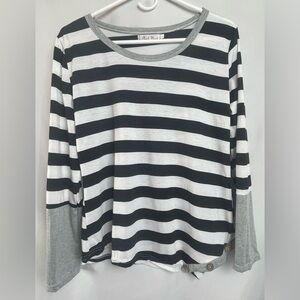 Purple Month Black And White Striped Long Sleeve Shirt.